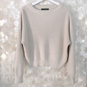 Brandy Melville CUTE Women’s Tan/Cream KNIT Sweater, Long Sleeve, Crew Neck EUC!